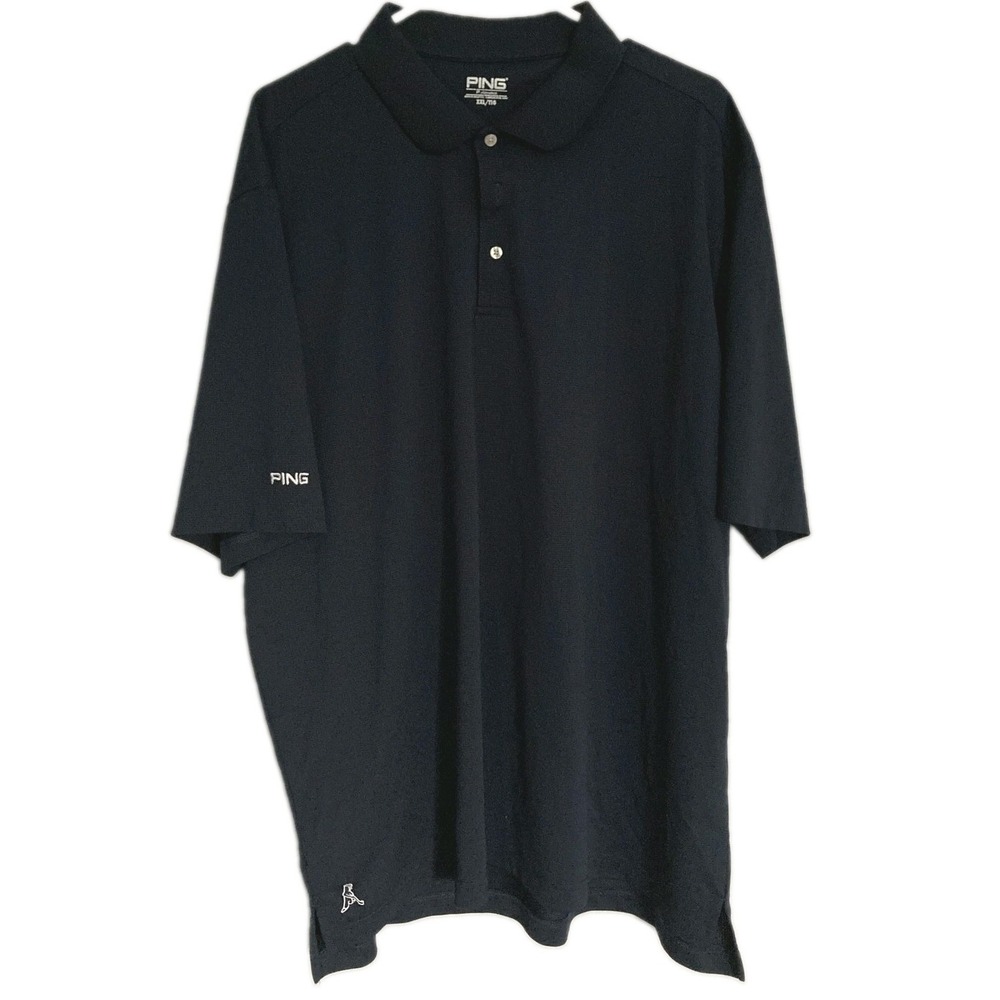 PING Polo Shirt Men XXL Navy Blue Textured Golf Performance Embroidered Logo Hem